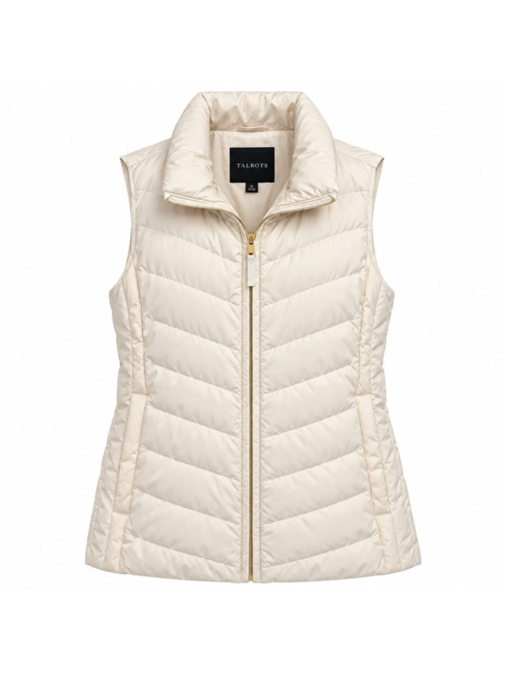 Talbots Ivory Cozy Full Zip Puffer Vest Quilted Down Fill XL